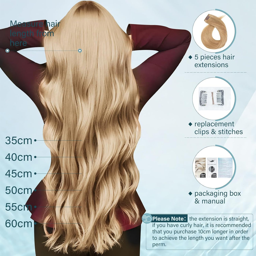 Elailite Echthaar Extensions Clip in #27 Honigblond, 5 Tressen Remy Haarverlängerung mit 12 Clips, 5