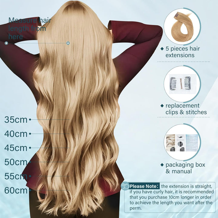 Elailite Echthaar Extensions Clip in #27 Honigblond, 5 Tressen Remy Haarverlängerung mit 12 Clips, 4