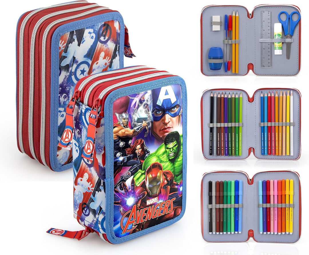 Clondo Federmäppchen Kinder, für Avengers Fan, 3 Organisierte Fächer, Federtasche Junge Gefüllt, Mäd