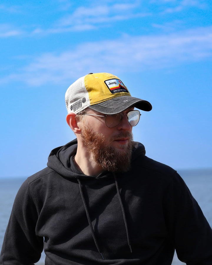 Jeep Have Fun Out There Patch Garment Washed Trucker Hat Unstructured Yellow