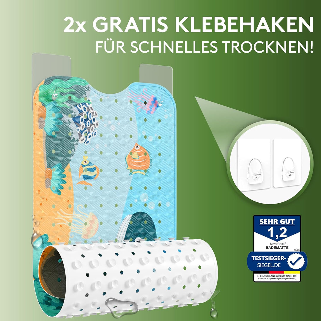 SilverRack Kinder Badewannenmatte 100x40 cm (Wal Motiv) - Antirutschmatte Badewanne BPA frei für Kin