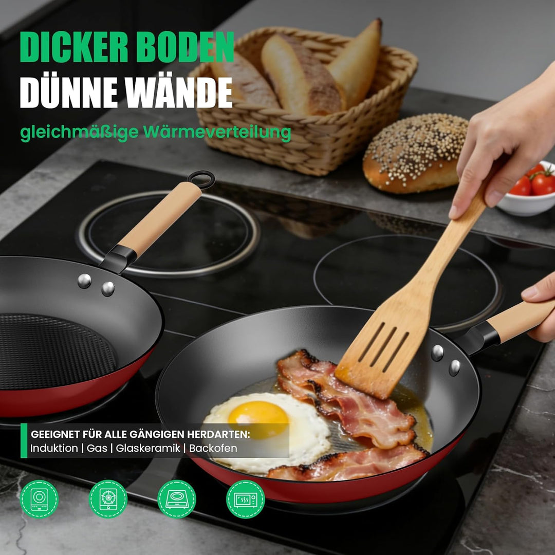 YUTANN Gusseisenpfanne, Nonstick Frying Pan, Pfannen 24cm mit Abnehmbarer Holzgriff, PFOA-Frei, Besc