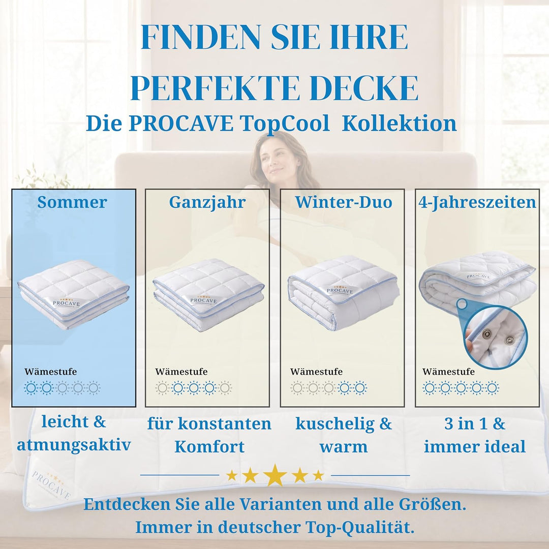 PROCAVE TopCool Qualitäts-Bettdecke für den Sommer 135x220cm, Soft-Komfort-Bettdecke, kochfeste Step