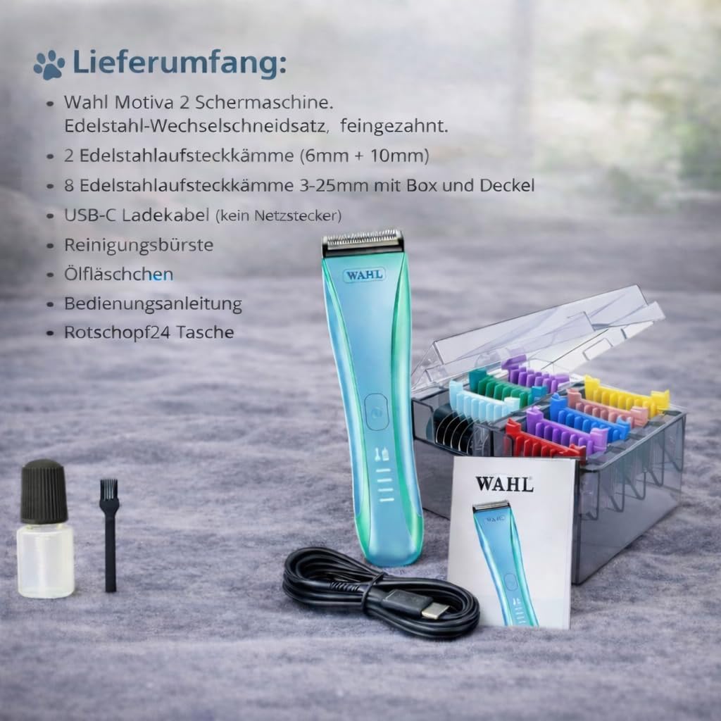 Moser Rotschopf24 Edition: Starke Hunde - Schermaschine + 8 Edelstahlaufsätze. Ratsam für dichtes/kr