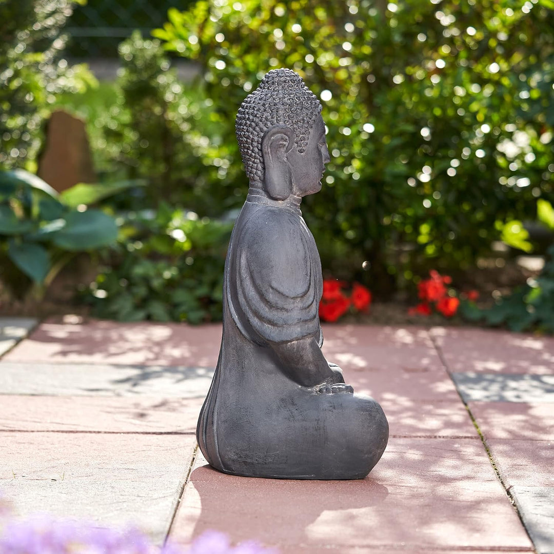 XXL Grosser Buddha 50 cm Steinoptik Garten Deko Figur Skulptur Feng Shui sitzend Steinfigur-Optik (d