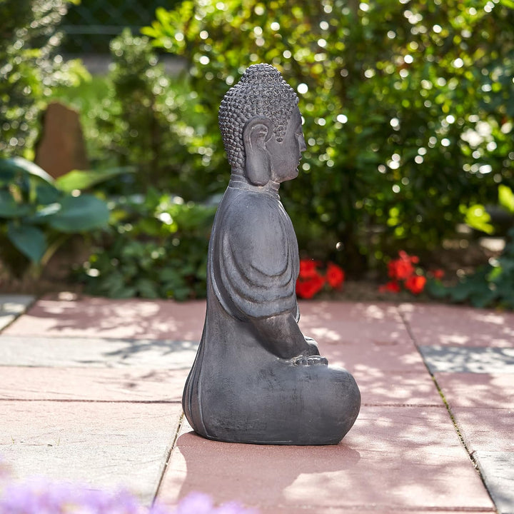 XXL Grosser Buddha 50 cm Steinoptik Garten Deko Figur Skulptur Feng Shui sitzend Steinfigur-Optik (d