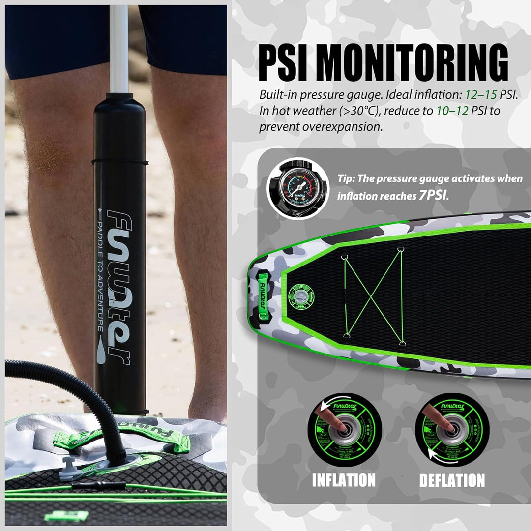 FunWater 10'6"–11'6" SUP Board, aufblasbares Stand-Up Paddle Board für alle Könnensstufen, ideal für