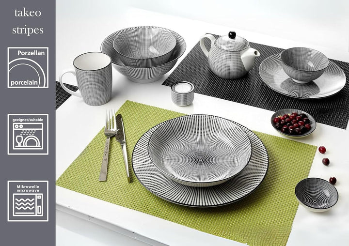 Ritzenhoff & Breker Suppenteller-Set Takeo, 4-teilig sortiert, Ø 20.5 cm, Porzellan, Weiss/Schwarz,