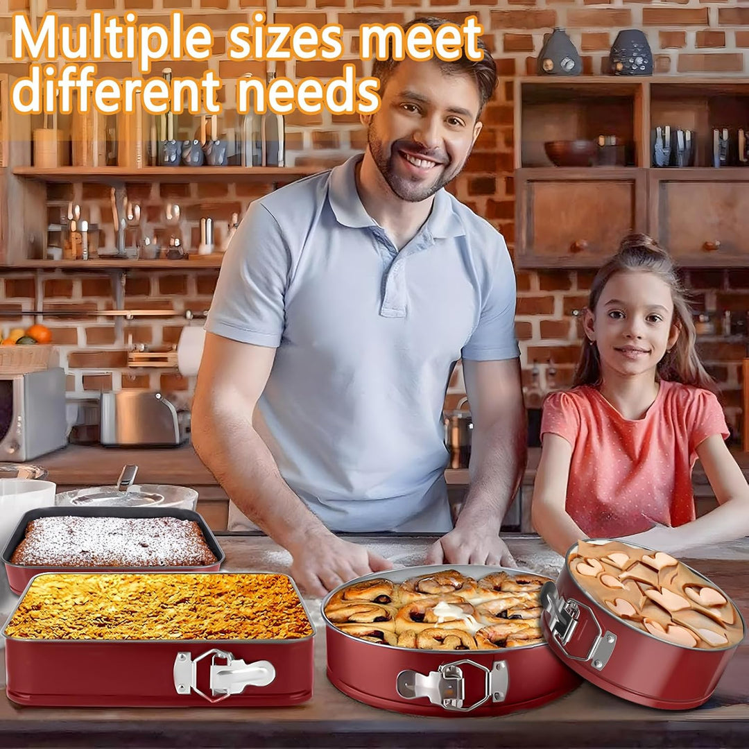 FAMKEEP Springform Kuchenform Set 4 Stück Kuchenformen,Abnehmbarer Flachboden,Auslaufsicher Antihaft