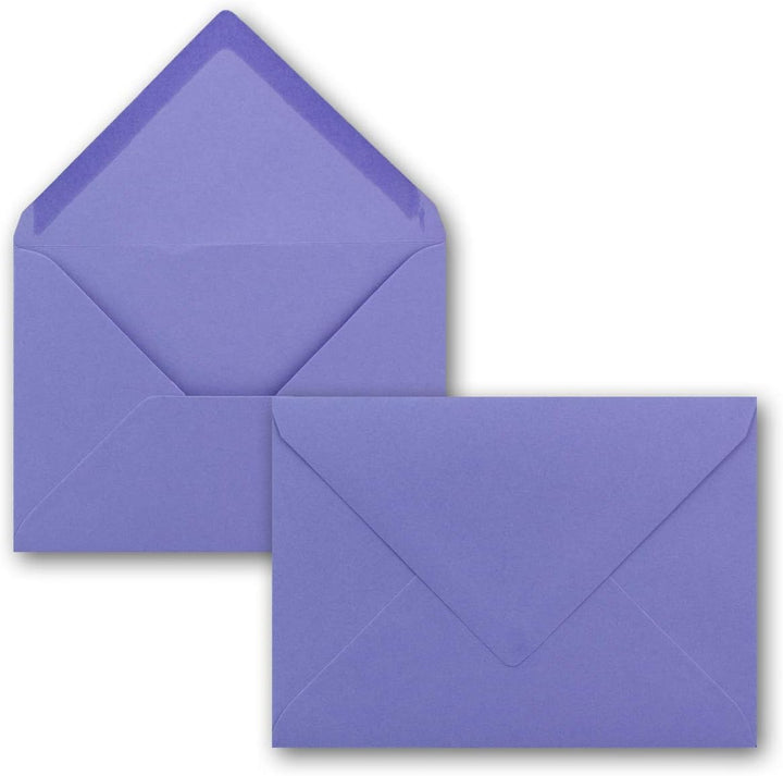 200 Brief-Umschläge - Violett - DIN C6-114 x 162 mm - Kuverts mit Nassklebung ohne Fenster für Gruss