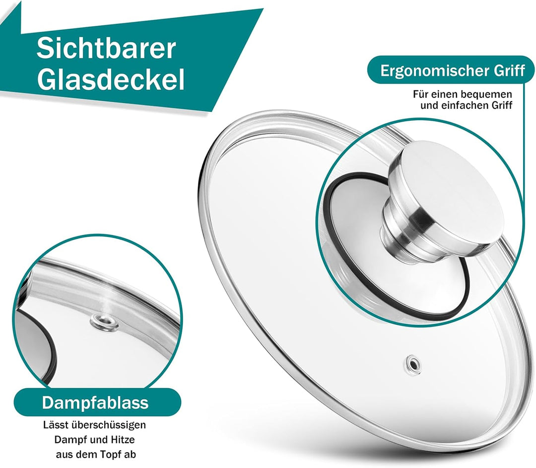 Homikit 16cm Stielkasserolle, 3-Lagen Edeastahl Kasserolle, Glasdeckel, Milchtopf Induktion 1,9L, Un