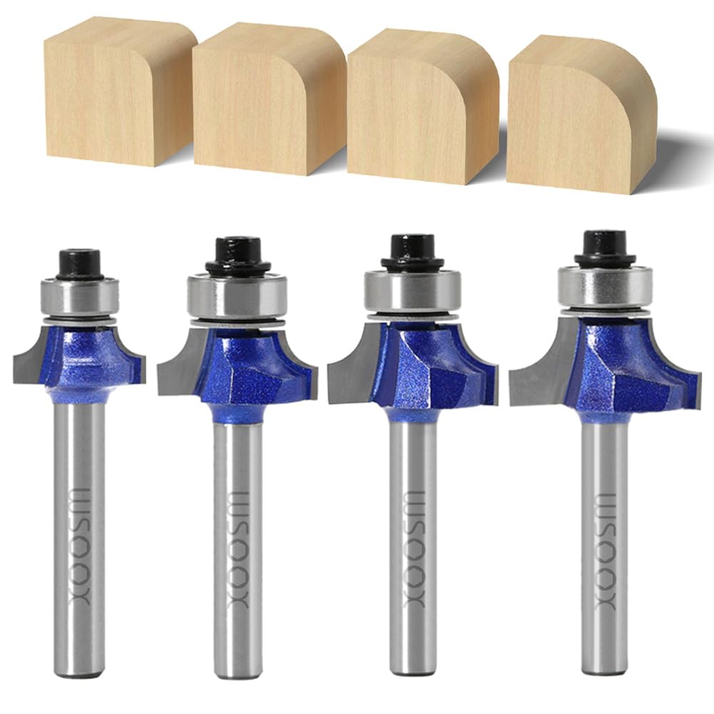 WSOOX 4 Stück Abrundfräser Standard Fräser Set für Holz mit 6mm Schaft, Fräser für Oberfräse Set