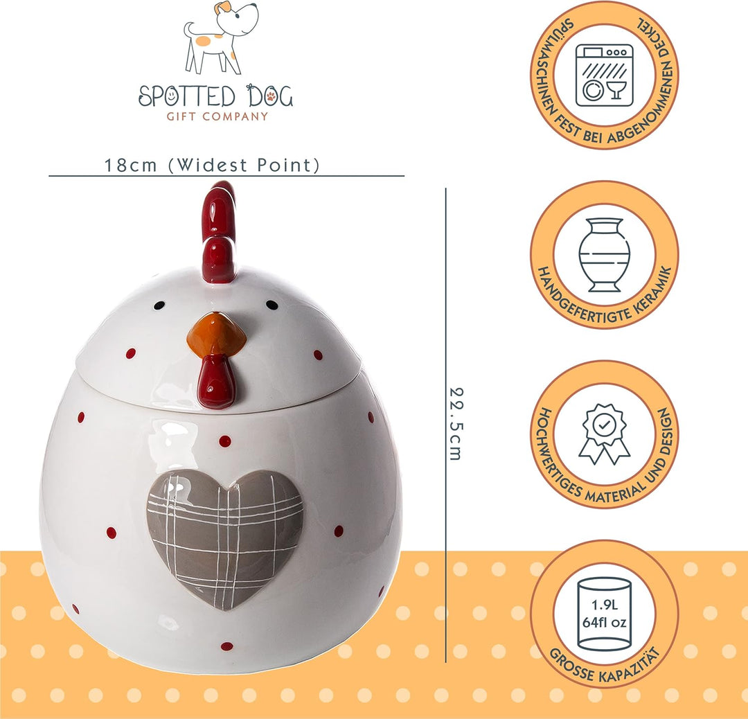 SPOTTED DOG GIFT COMPANY - Keksdose Keramik, Vorratsdose 1.9L mit Deckel, Hühner Huhn Deko und Gesch