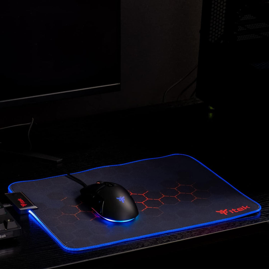 iTek E1 Gaming-Mauspad, RGB, 350 x 250 x 3 mm, höchste Präzision, waschbar, rutschfest, Premium-Mate