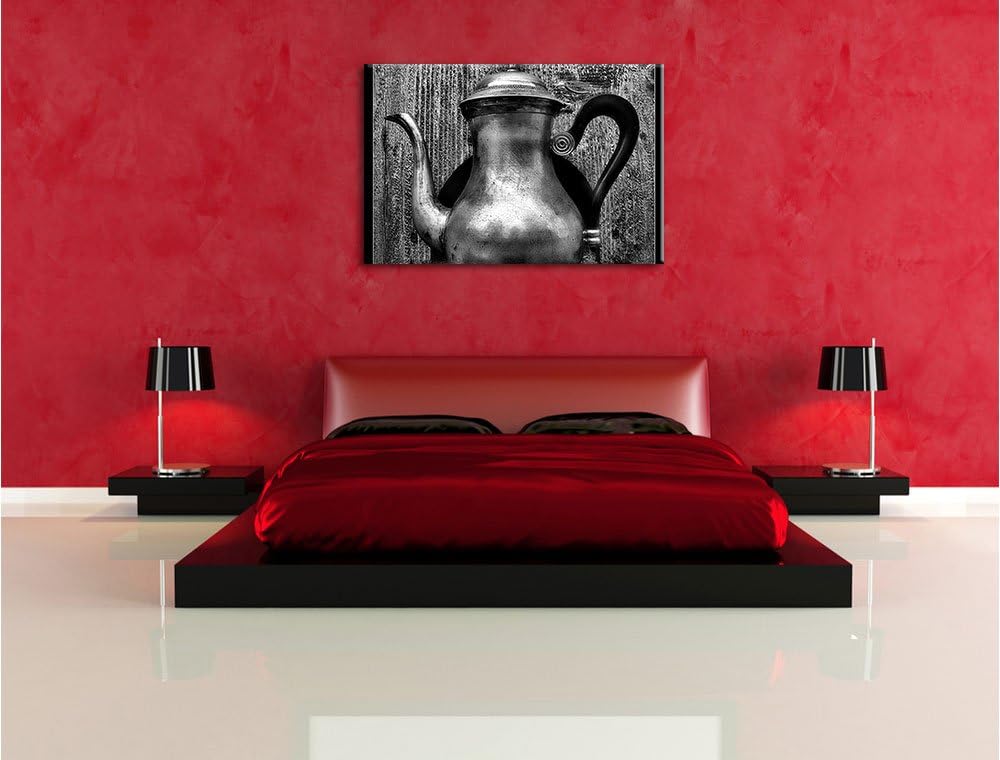 Pixxprint Monocrome, stilvolle alte Teekanne aus Metall, Format: 100x70 auf Leinwand, 100x70