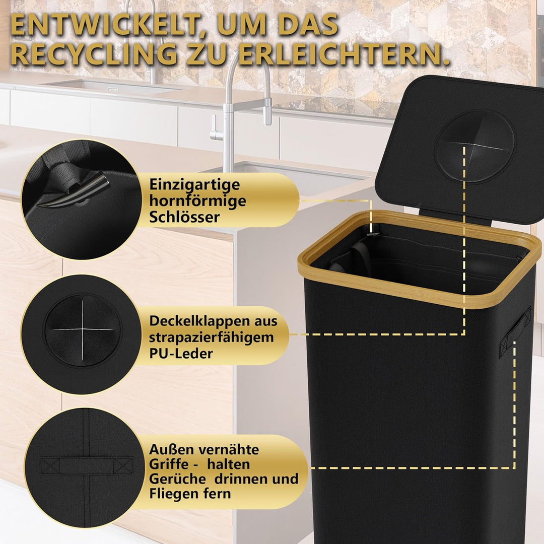 Deco haus® Pfandflaschen Sammelbehälter 100L [Extra Tragetasche] - Pfandflaschen Aufbewahrung mit Lo