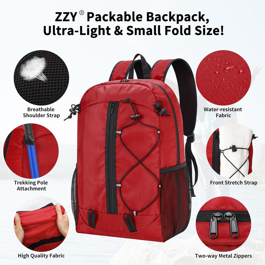 ZZY Wanderrucksack 25L Faltbarer Rucksack – Leichter, Wasserfester Tagesrucksack Daypack für Outdoor