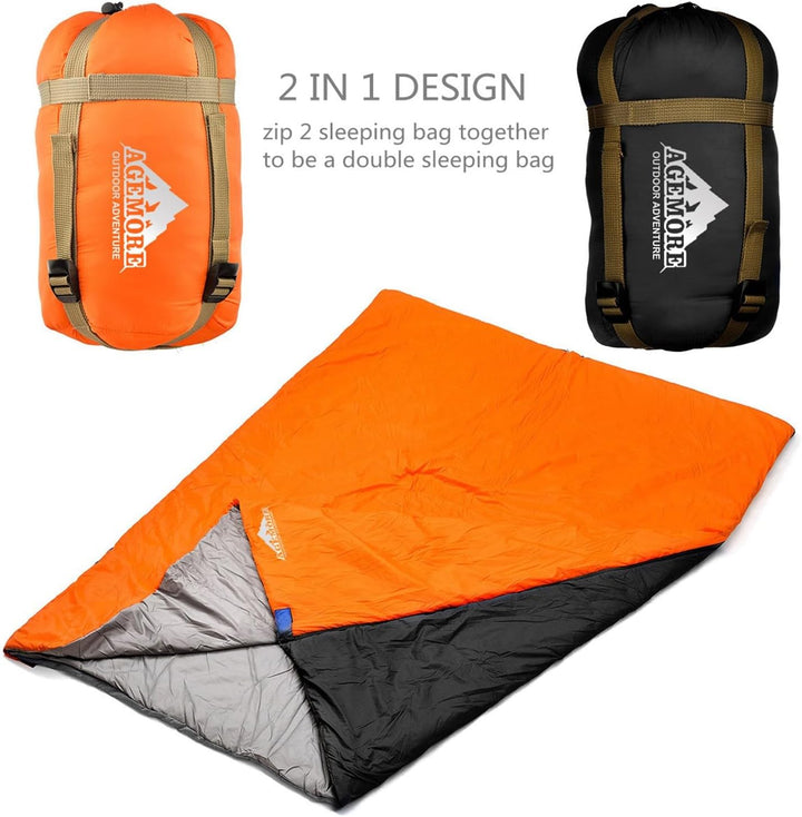 Agemore Schlafsack Leichte 3 Saison Schlafsack Hülse Form Mit Kapuze für Camping Wandern Trekking li