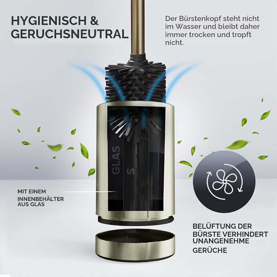 ovimar Toilettenbürste ROMO Gold | Silikon Klobürste | Belüftungsfunktion | frei stehend | Edelstahl