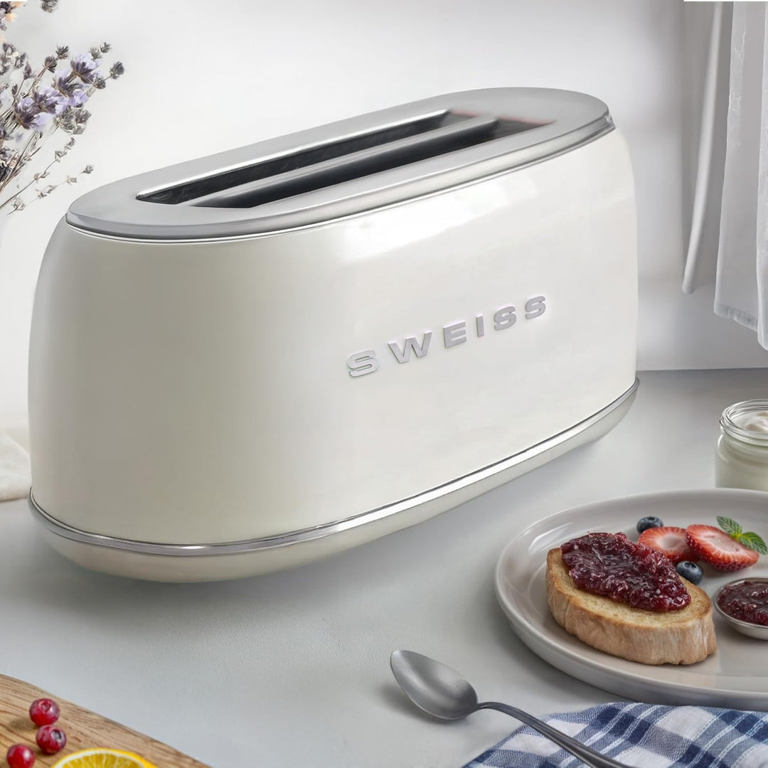 SWEISS Vintage Toaster GRV8, 2 Schlitze, 6 Bräunungsstufen, Spezialbreite für Baguettes, Auftaufunkt