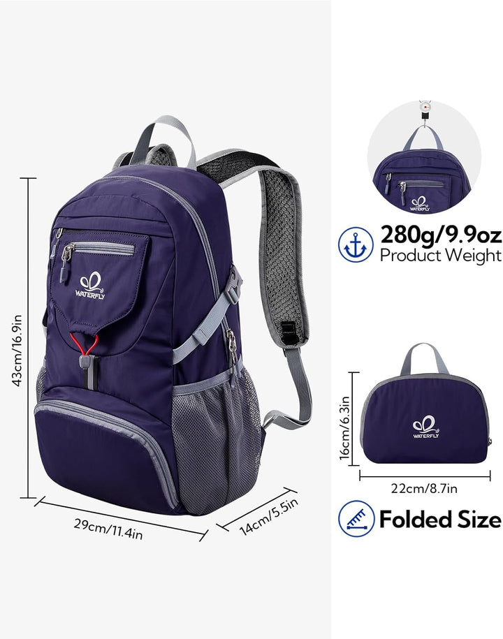 WATERFLY Ultraleicht Faltbar Klein Rucksack: 20L Leicht Packable Wanderrucksack Tagesrucksack Trekki