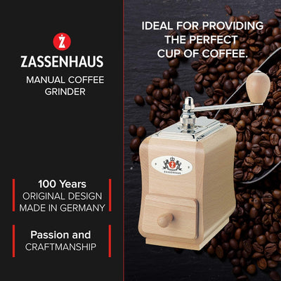 Zassenhaus 040098 Kaffeemühle Santiago, Holz, Natur, 19,8 x 8,9 x 14 cm, Braun, Braun