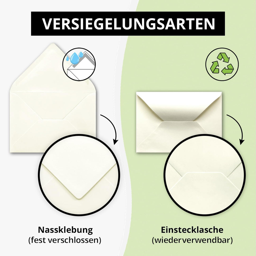 100x DIN B6 Faltkarten Set mit Umschlägen - Naturweiss (Weiss) - 115 x 170 mm - ideal für Einladungs