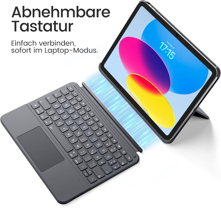Vobafe Hülle mit Touch Tastatur für iPad A16 11. Generation 2025/10. Generation (11/10.9 Zoll), Magn
