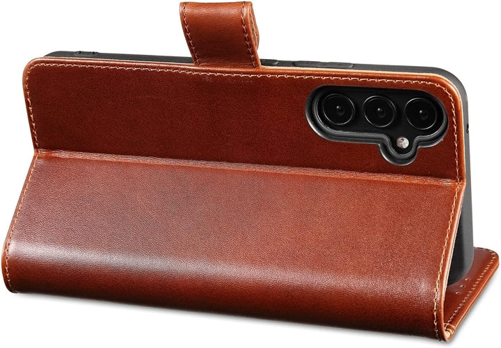 LENSUN Handyhülle für Samsung Galaxy A34, Echtleder Hülle Klappbar [Kartenfach][RFID Schutz][Standfu