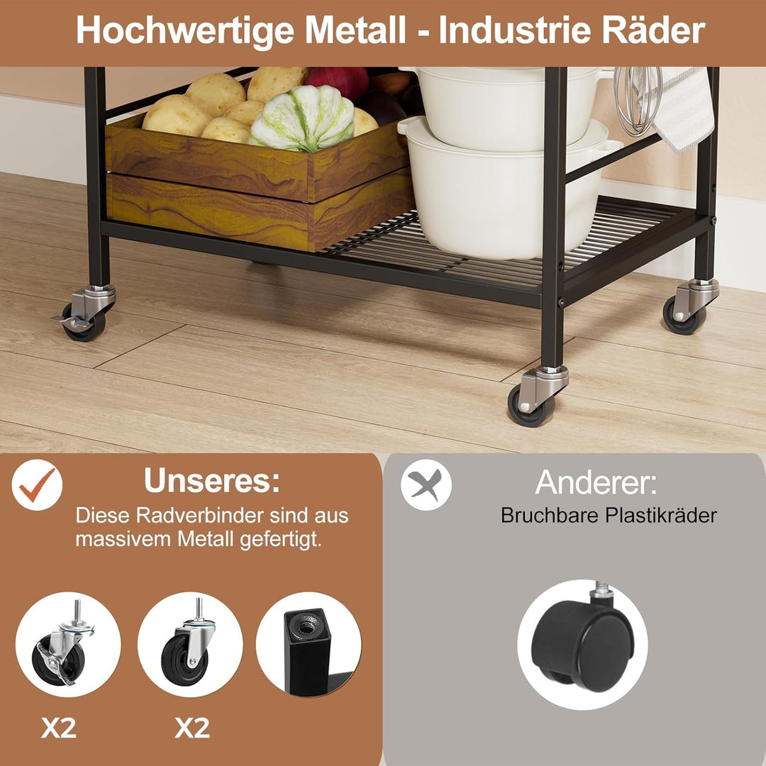 Küchenwagen, Mehrzweck Rollwagen Kuchenrollwagen mitjustierbaren Ablagen, Metallgestell & Industrial