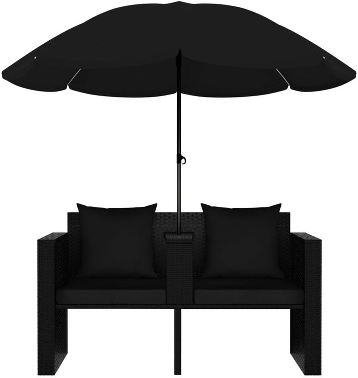 TEWTX7 Outdoor Poly Rattan Gartensofa 2-Sitzer mit Sonnenschirm Gartenmoebel Sonneninsel Rattansofa