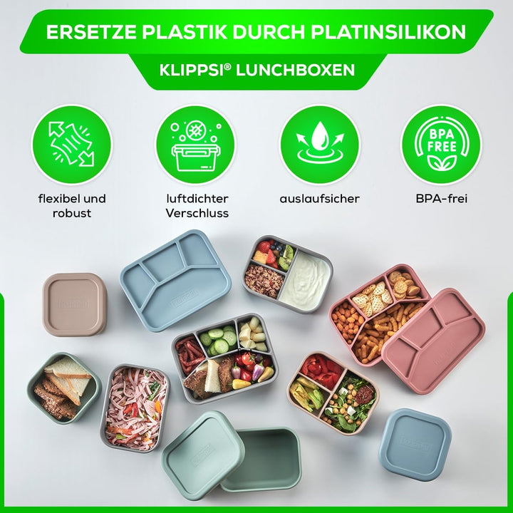 Lunchbox Large-4 Fächer Brotdose Vorratsdosen aus Platin Silikon reissfest, hitze-kältebeständig, au