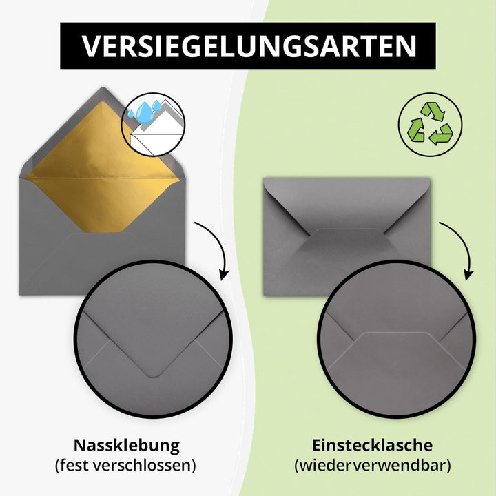 Kuverts Graphit-Grau - 100 Stück - Brief-Umschläge DIN C6-114 x 162 mm - 11,4 x 16,2 cm - Nassklebun