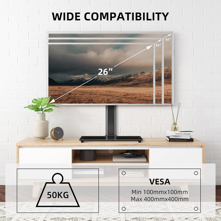 suptek TV Ständer Schwenkbar for 26-55 inch LED OLED Flat Curved Screens bis zu 50 KG, TV Stand höhe