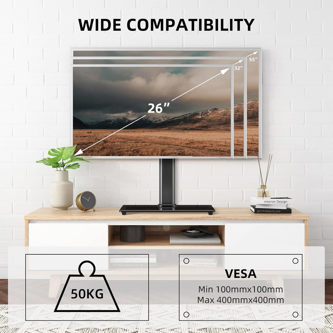 suptek TV Ständer Schwenkbar for 26-55 inch LED OLED Flat Curved Screens bis zu 50 KG, TV Stand höhe