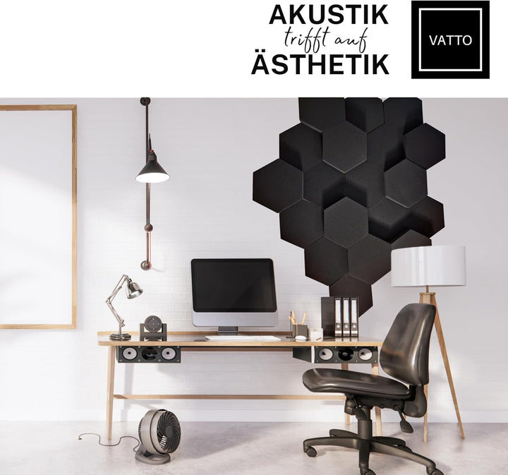 VATTO® Schallabsorber WAND Akustikpaneele - 12x Ø32cm selbstklebende Sound Absorber - Akustikplatten