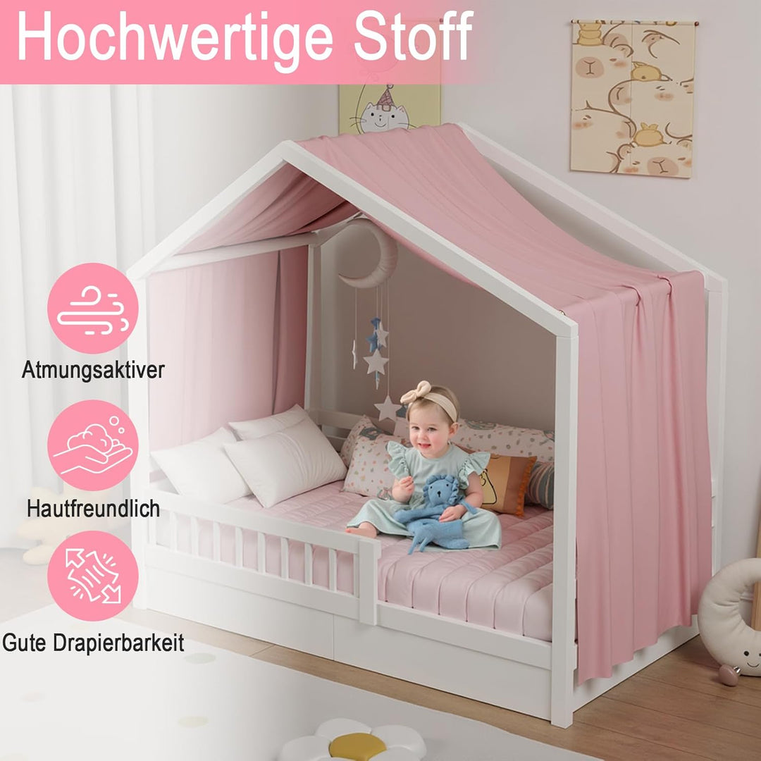 Hausbett Himmel, Betthimmel Hausbett aus Baumwolle Musselin, Stoffhimmel für Hausbett Mädchen Jungen