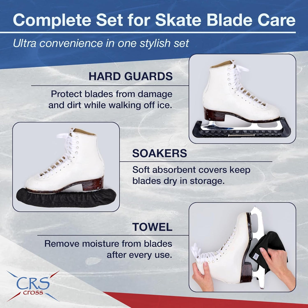 CRS Cross Skate Guards, Soakers and Towel Gift Set - Ice Skating Guards and Soft Skate Blade Covers
