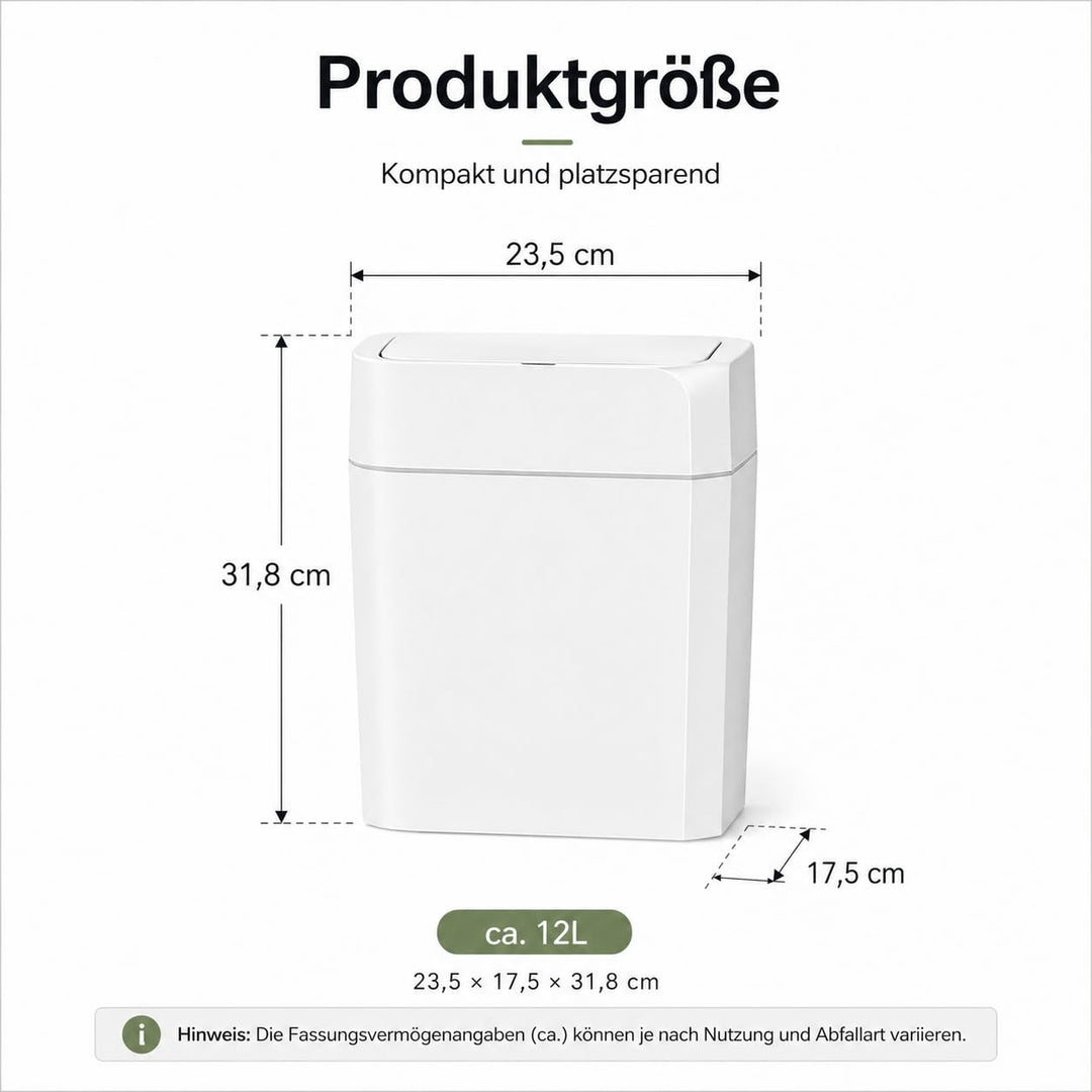 Automatischer Mülleimer 12L mit Sensor - Elektrischer Mülleimer mit Deckel für Küche, Bad, WC - Wass