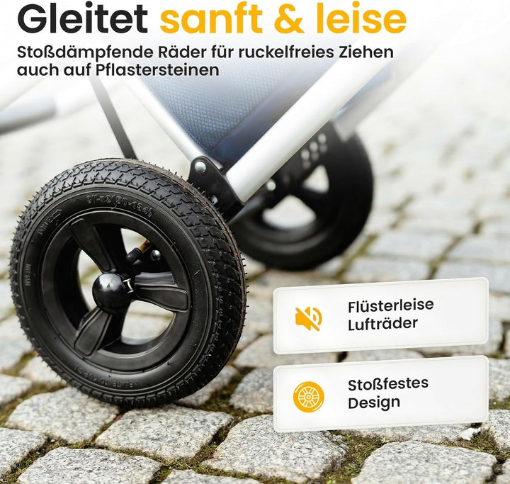 Einkaufstrolley mit grossen Rädern [45 kg Tragkraft] Leichter, klappbarer Hackenporsche mit Metallha