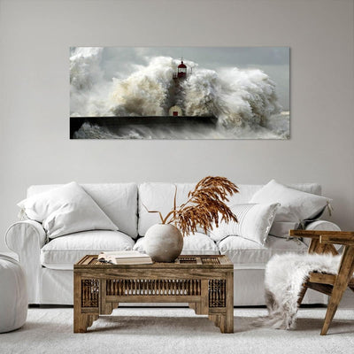 Wandbilder Dekoration Wohnzimmer Leuchtturm Ozean Sturm Panorama Bilder auf Leinwand 120x50cm Leinwa