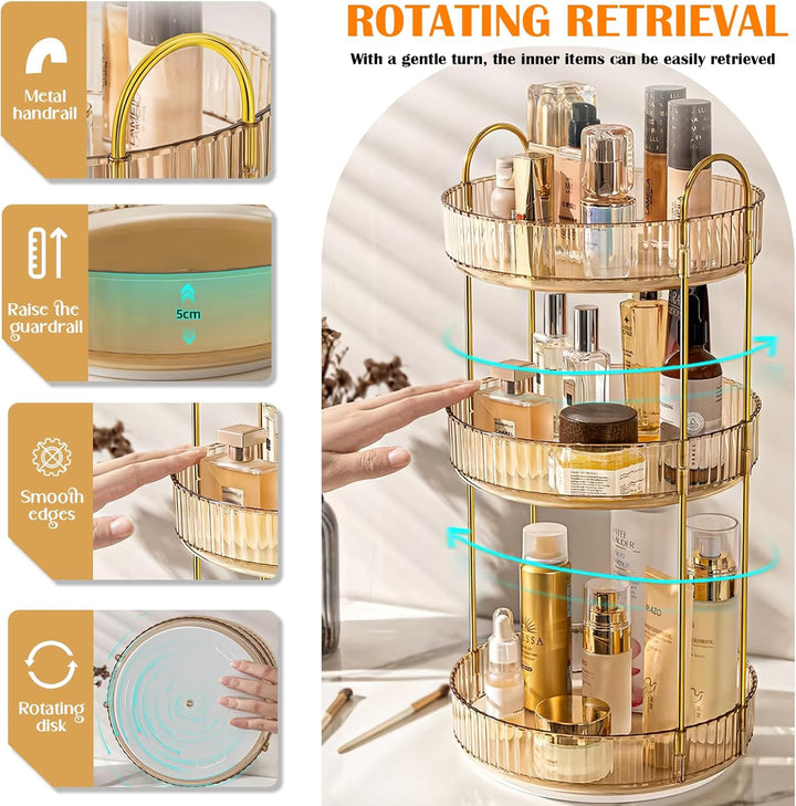 360° Drehbar Kosmetik Organizer, 3 Ebenen Make Up Schmink Organizer, Beauty Kosmetik Aufbewahrung Or