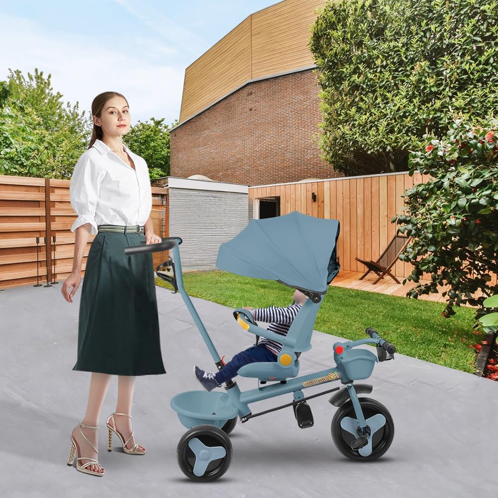 Multi-Funktions-Kinderdreirad, Dreirad 5 in1, Kleinkind-Dreiräder-Kinderwagen, mit Verstellbarem Sch