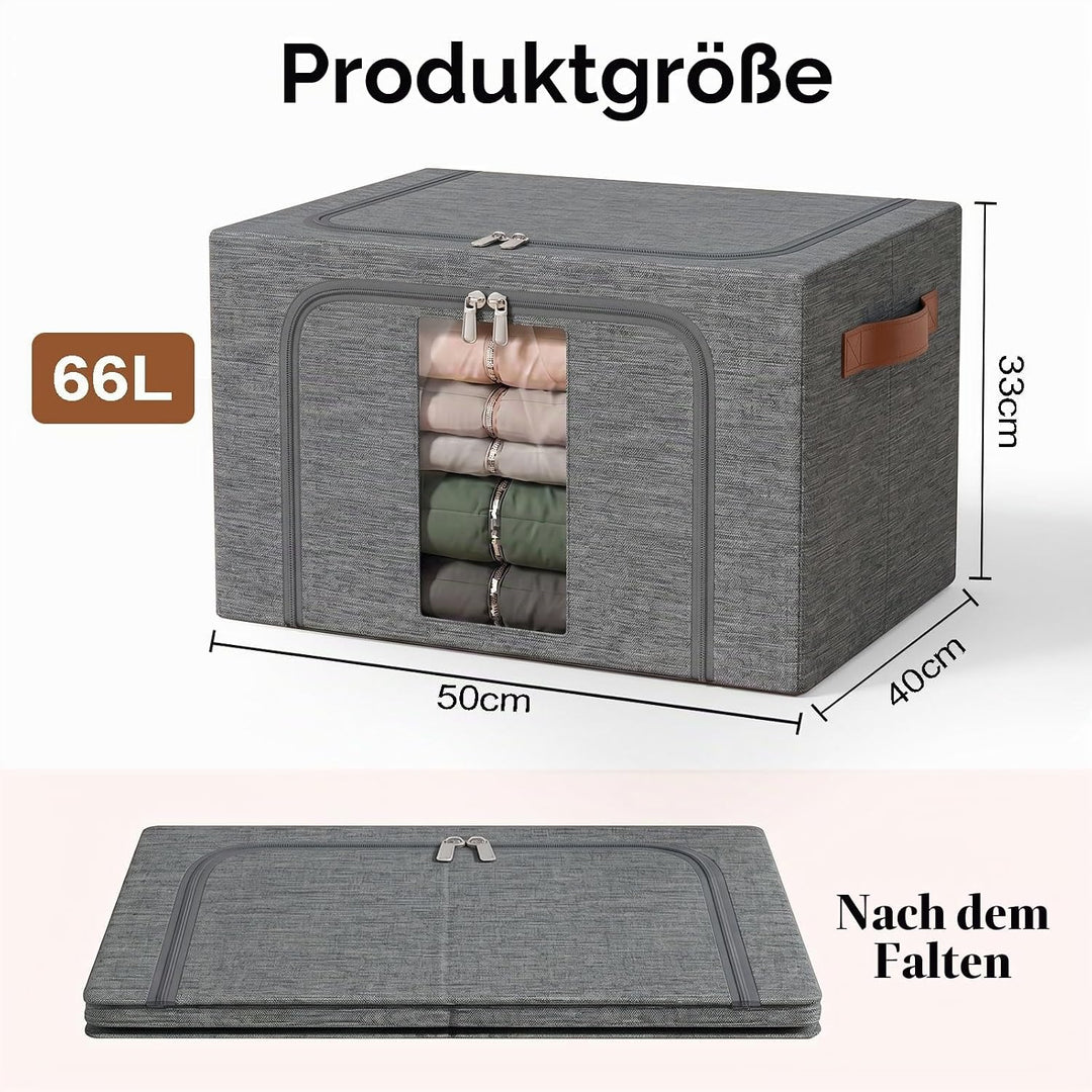 Kleiderboxen Aufbewahrung Mit Metallrahmen: Stapelbar Grau 4x66L | Faltbar Aufbewahrungstasche mit D