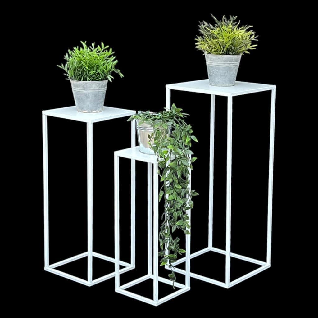 DanDiBo Blumenhocker Metall Weiss Eckig Blumenständer Beistelltisch 96482 3er Set Blumensäule Modern