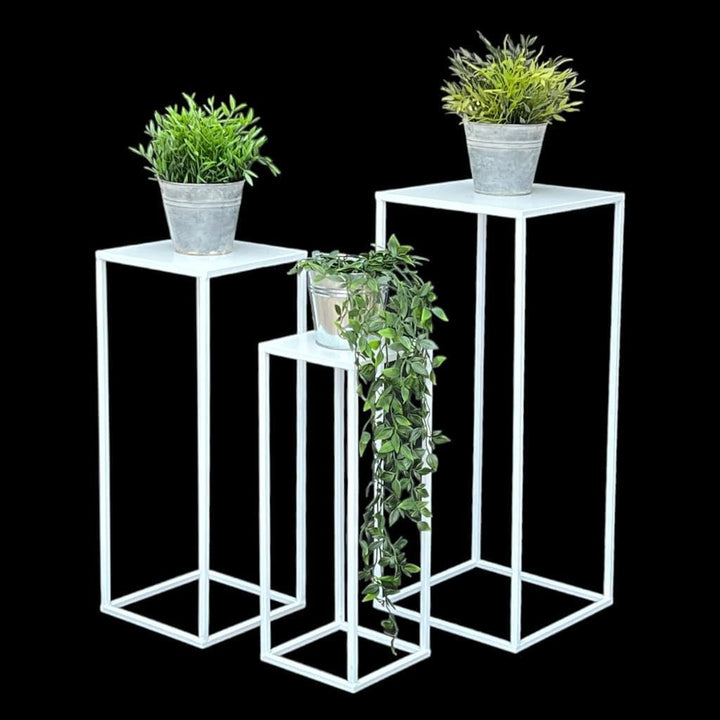 DanDiBo Blumenhocker Metall Weiss Eckig Blumenständer Beistelltisch 96482 3er Set Blumensäule Modern