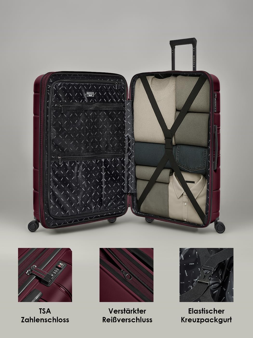 REDOLZ Hartschalen Check-in Koffer | Grosser XL Trolley 51 x 32 x 76 cm mit Dehnfalte aus hochwertig