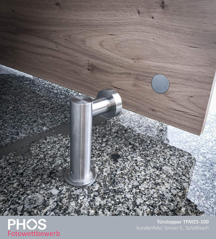 PHOS Design, TFM25-100, Türfeststeller mit Magnet, Edelstahl Vollmaterial matt, Türstopper, Fensters