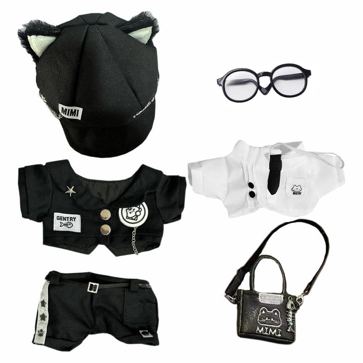 niannyyhouse 20cm Plüsch Puppe Kleidung Hut Mantel Hemd Hosen Rucksack Brille Schwarz Katze Set 8 "P