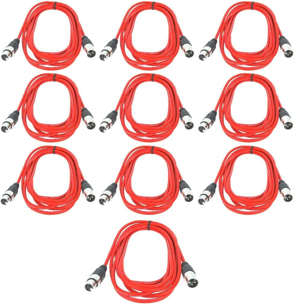 Paccs 10 Stück 5 m Mikrofonkabel Rot XLR Stecker male auf XLR Buchse female - Symmetrisch Audio Kabe
